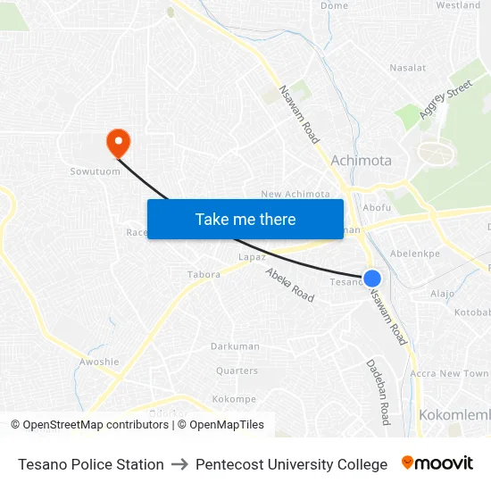 Tesano Police Station to Pentecost University College map