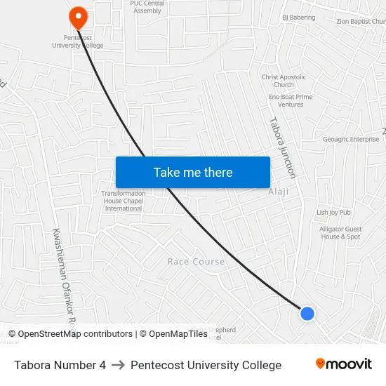 Tabora Number 4 to Pentecost University College map
