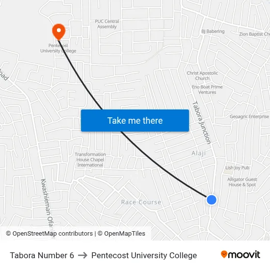 Tabora Number 6 to Pentecost University College map