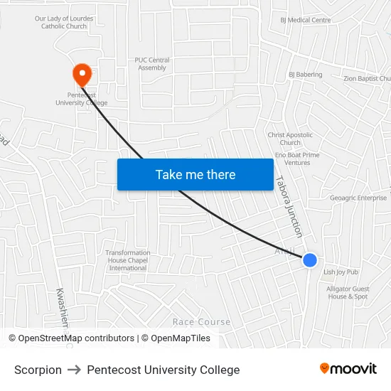 Scorpion to Pentecost University College map