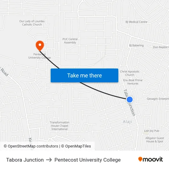 Tabora Junction to Pentecost University College map