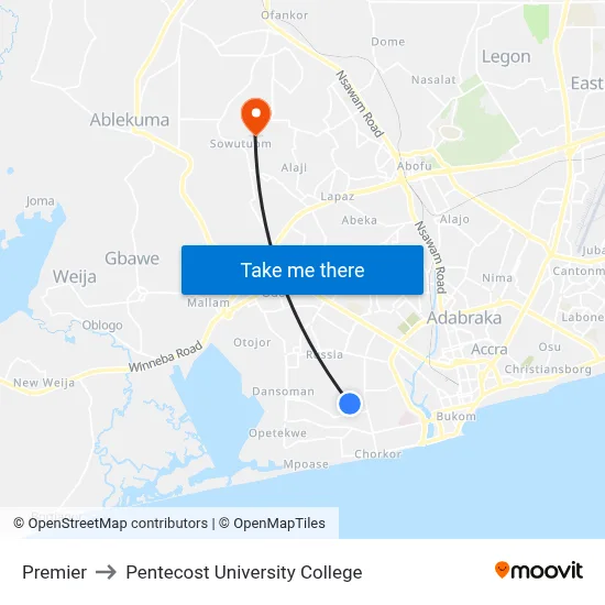 Premier to Pentecost University College map