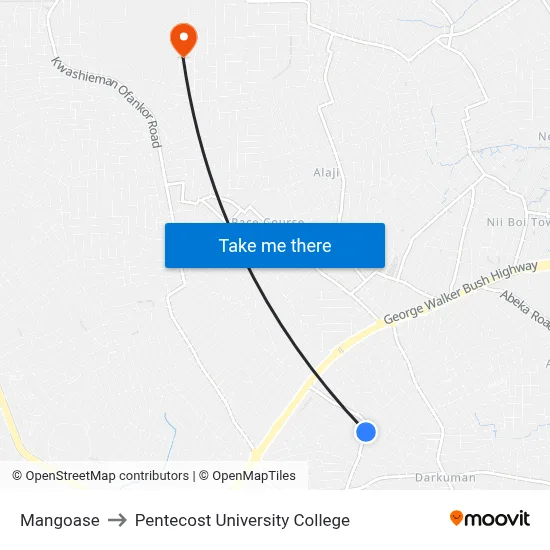 Mangoase to Pentecost University College map