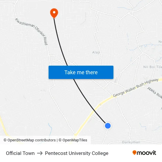 Official Town to Pentecost University College map