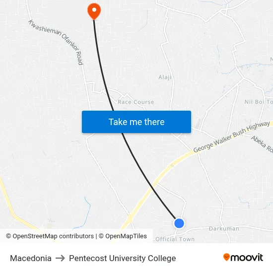 Macedonia to Pentecost University College map