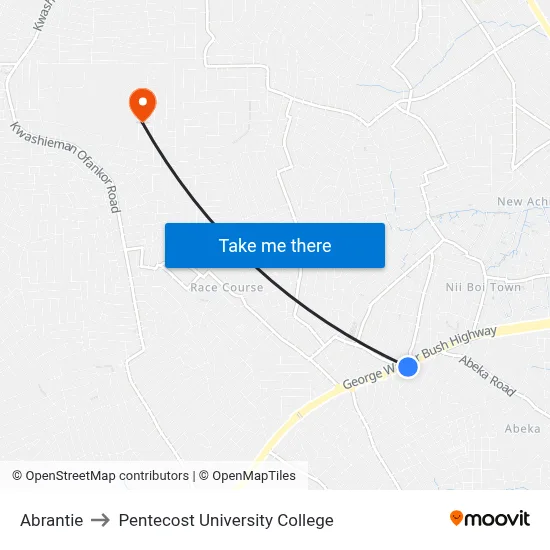 Abrantie to Pentecost University College map