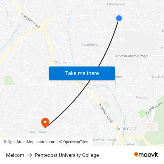 Melcom to Pentecost University College map