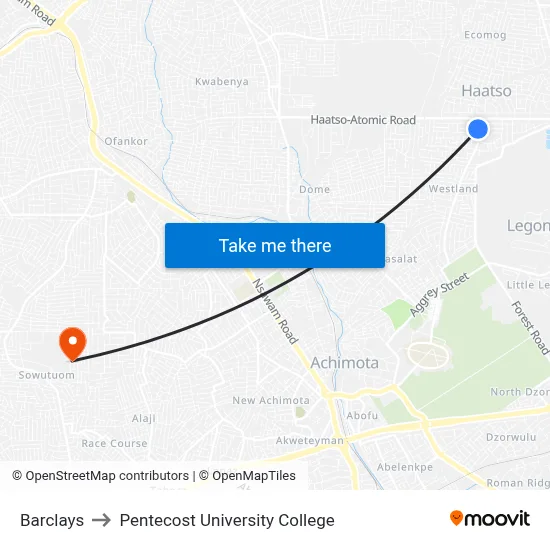 Barclays to Pentecost University College map