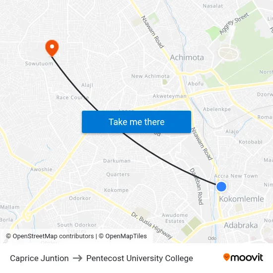 Caprice Juntion to Pentecost University College map