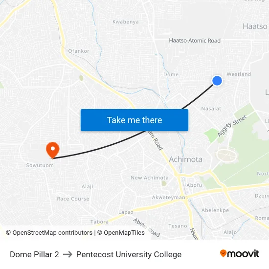 Dome Pillar 2 to Pentecost University College map