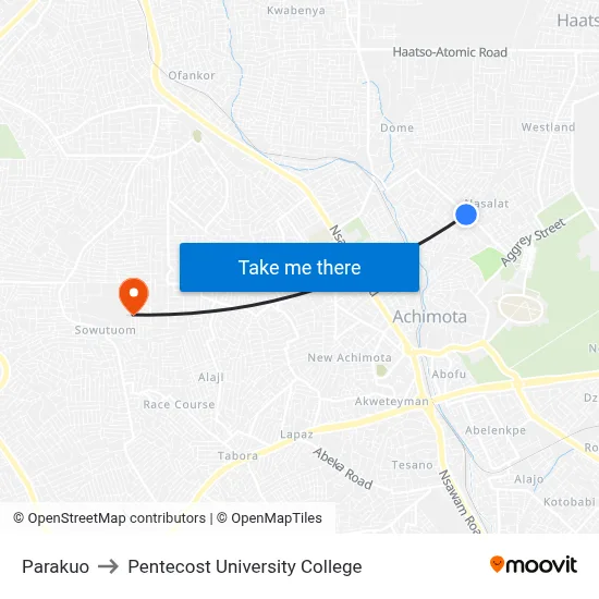 Parakuo to Pentecost University College map