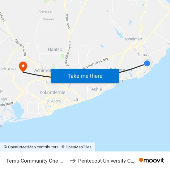 Tema Community One Market to Pentecost University College map