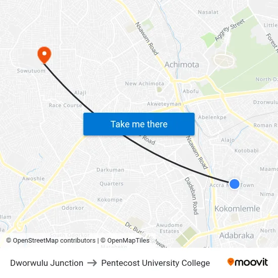 Dworwulu Junction to Pentecost University College map