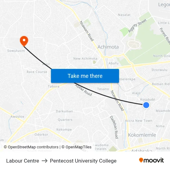 Labour Centre to Pentecost University College map