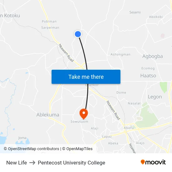 New Life to Pentecost University College map