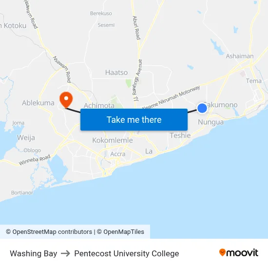 Washing Bay to Pentecost University College map