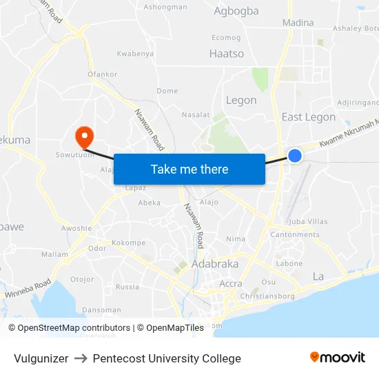 Vulgunizer to Pentecost University College map