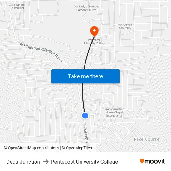Dega Junction to Pentecost University College map