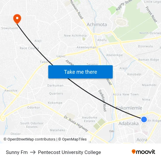 Sunny Fm to Pentecost University College map