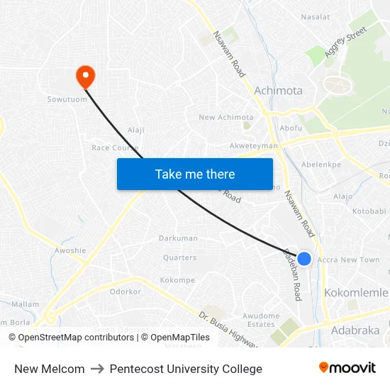 New Melcom to Pentecost University College map