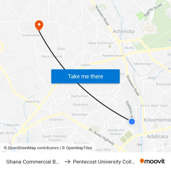 Ghana Commercial Bank to Pentecost University College map