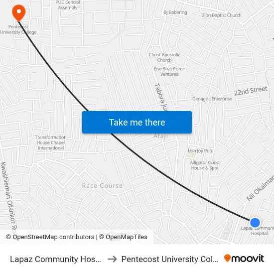 Lapaz Community Hospital to Pentecost University College map