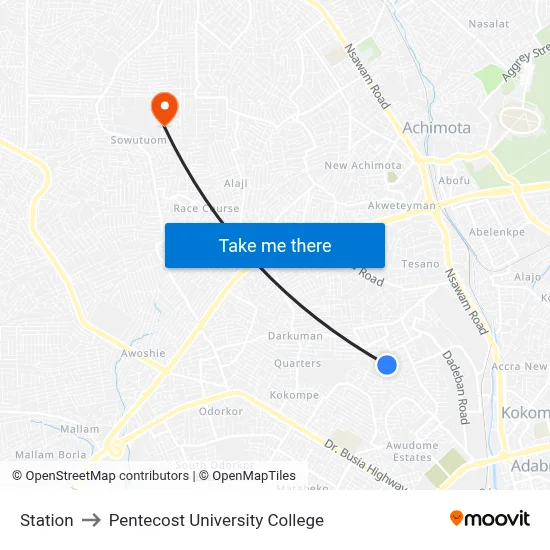 Station to Pentecost University College map