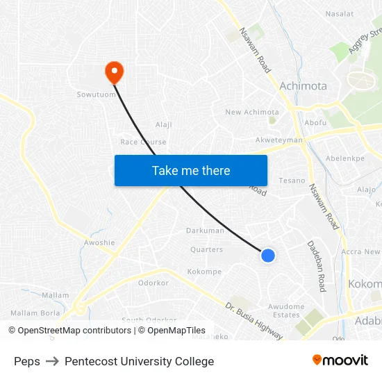 Peps to Pentecost University College map