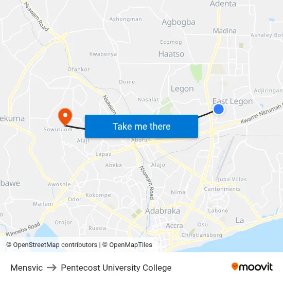 Mensvic to Pentecost University College map