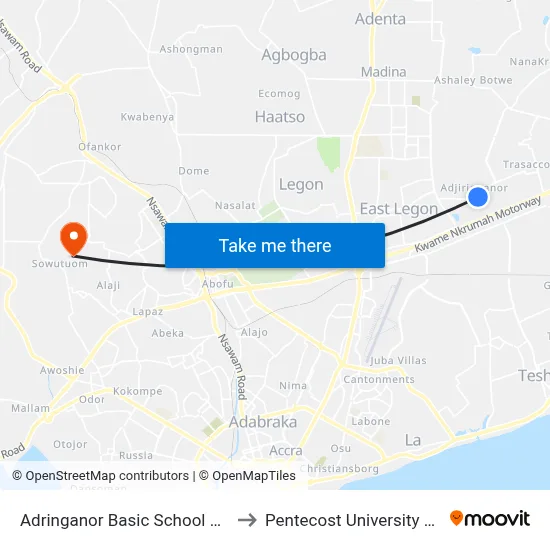 Adringanor Basic School Junction to Pentecost University College map