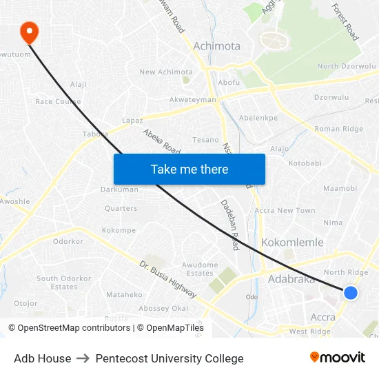 Adb House to Pentecost University College map