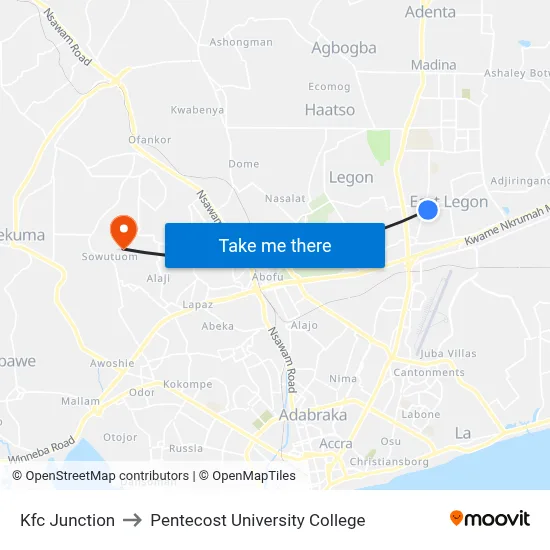 Kfc Junction to Pentecost University College map
