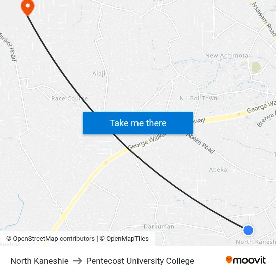 North Kaneshie to Pentecost University College map