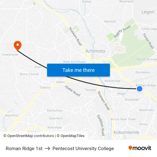 Roman Ridge 1st to Pentecost University College map