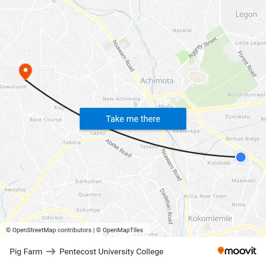 Pig Farm to Pentecost University College map