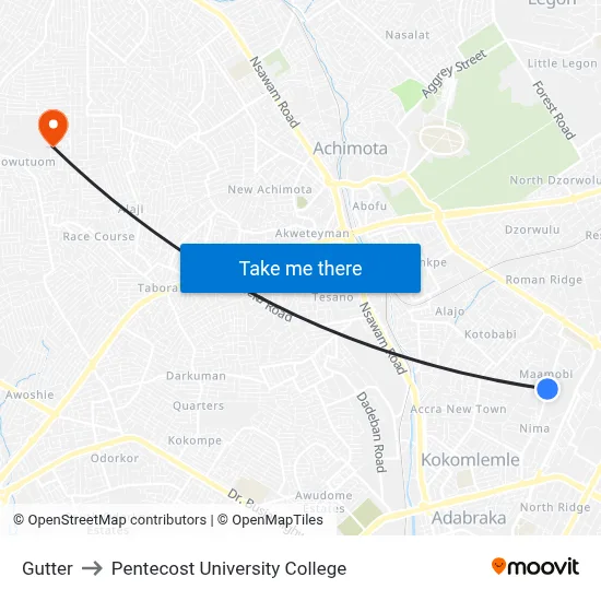 Gutter to Pentecost University College map