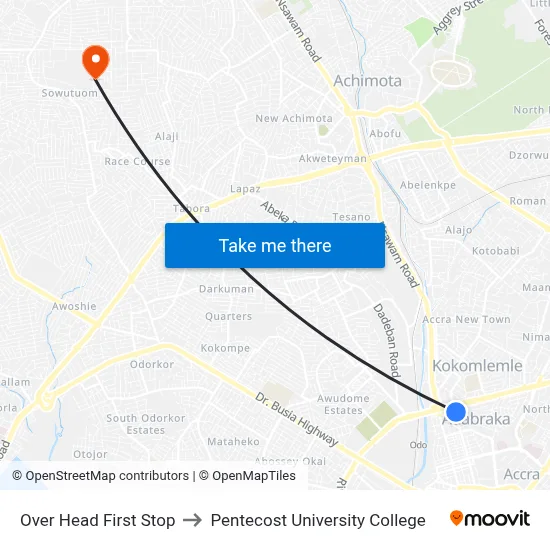 Over Head First Stop to Pentecost University College map