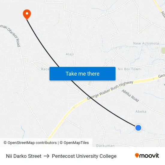 Nii Darko Street to Pentecost University College map