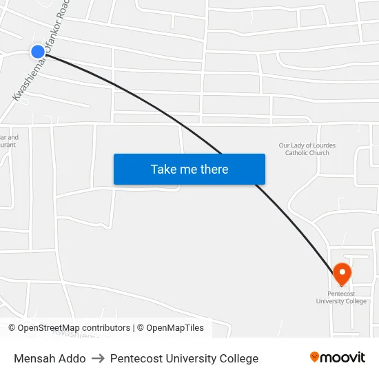 Mensah Addo to Pentecost University College map