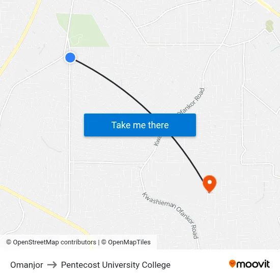 Omanjor to Pentecost University College map