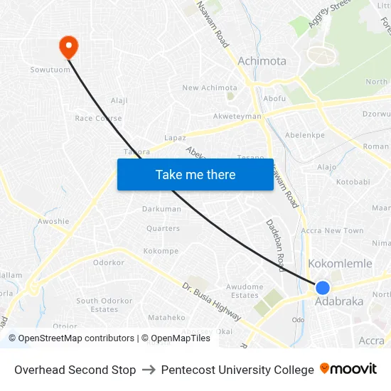 Overhead Second Stop to Pentecost University College map