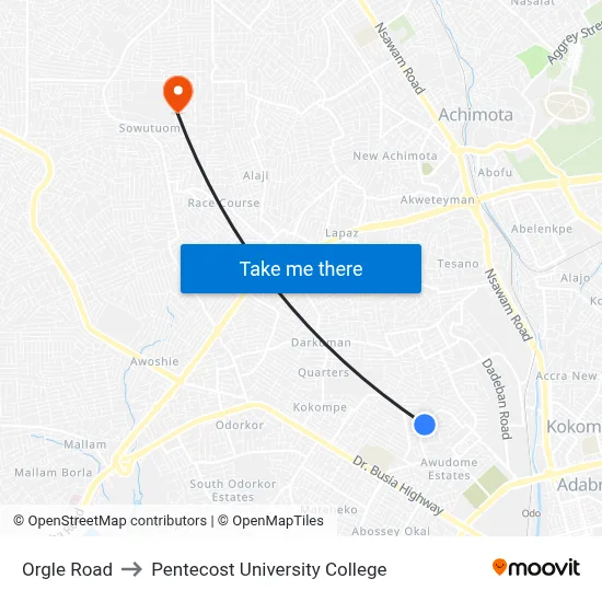 Orgle Road to Pentecost University College map