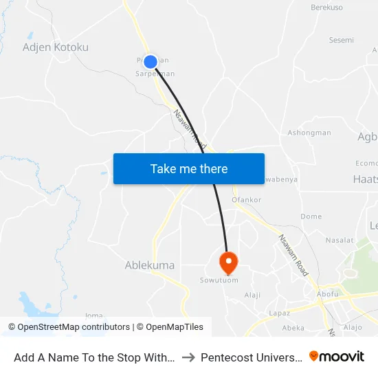 Add A Name To the Stop With Junglebus App to Pentecost University College map