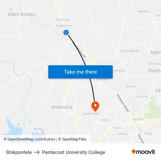 Shikpontele to Pentecost University College map