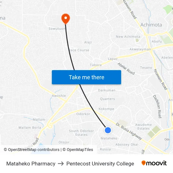 Mataheko Pharmacy to Pentecost University College map