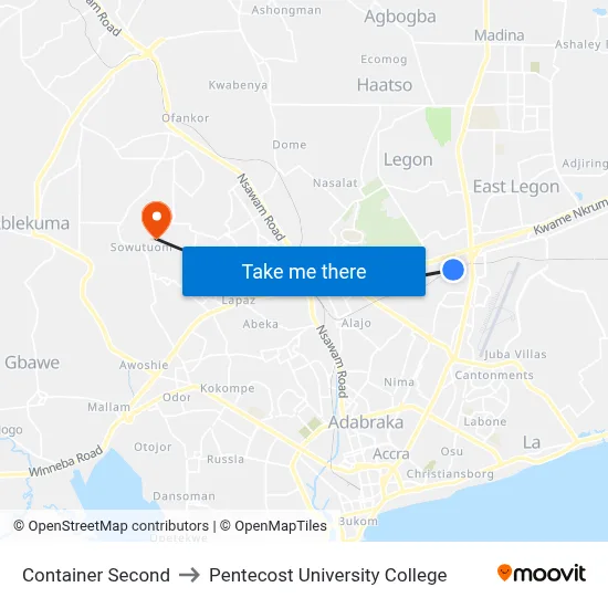 Container Second to Pentecost University College map