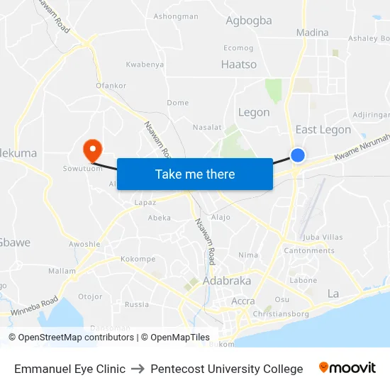 Emmanuel Eye Clinic to Pentecost University College map
