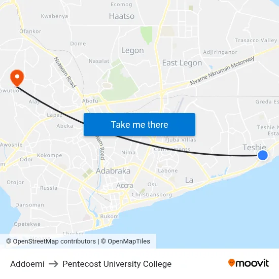 Addoemi to Pentecost University College map