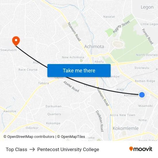 Top Class to Pentecost University College map