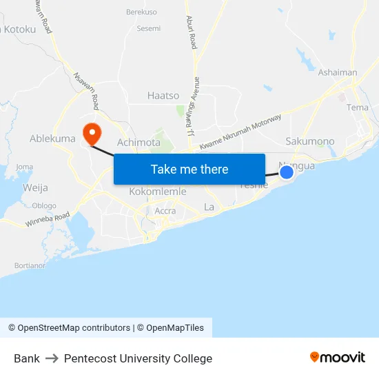 Bank to Pentecost University College map